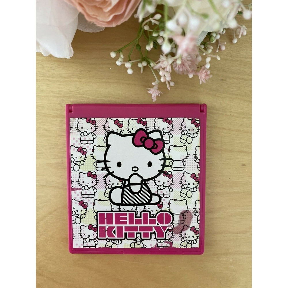 Hello Kitty Pink Fuchsia Compact Mirror Vintage Unique Cute Portable Closes Flat
